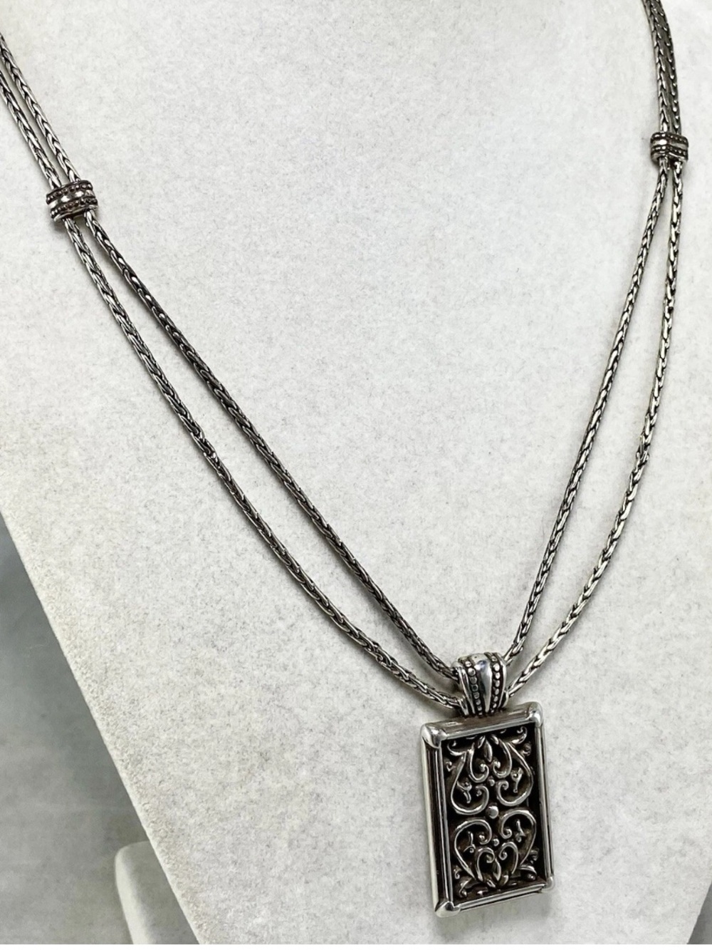N341 NWOT Brighton silver plated double-strand chain retired pendant necklace - Picture 4 of 12